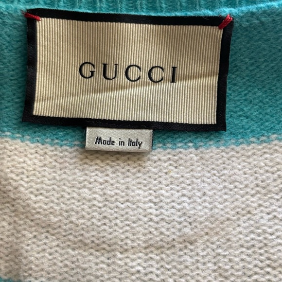 GUCCI Angry Cat-Intarsia Wool Striped Sweater Blue White L - Picture 9 of 12